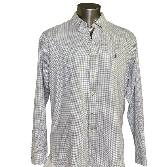 Ralph Lauren Mens Plaid Button Up Dress Shirt Size XL Blue Brown White Logo u - Picture 1 of 10